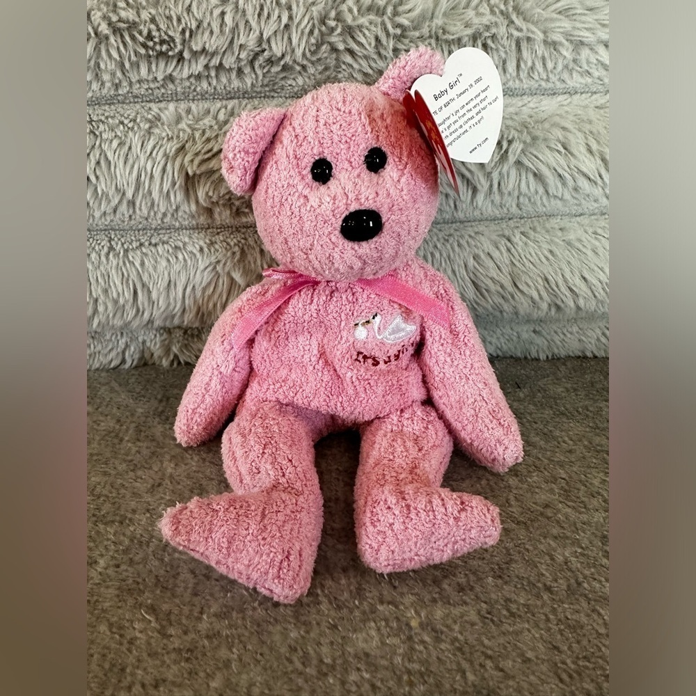 Ty Beanie Babies Baby Girl It's a Girl Pink Bear Vintage 2002 Plush Kids Toy NWT